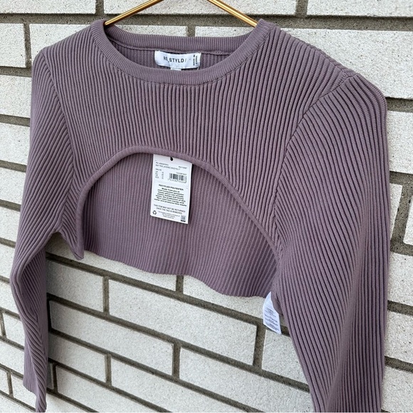 NWT Re_Styld Women's Purple Ribbed Long Sleeves Crew Neck Crop Sweater Top - Picture 3 of 10